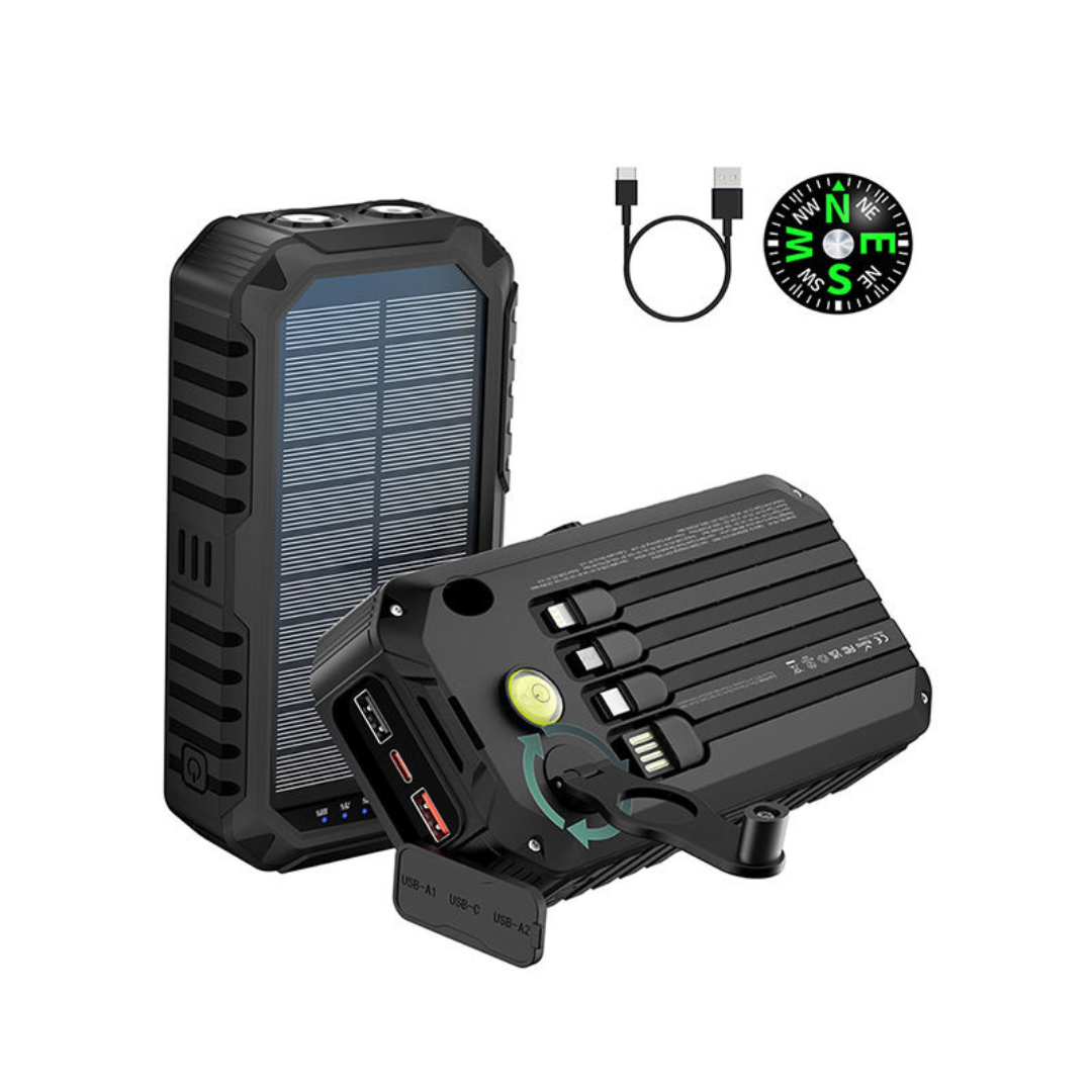 Solar Charger Power Bank 20000mAh Built in 4 Cables and Hand Crank
