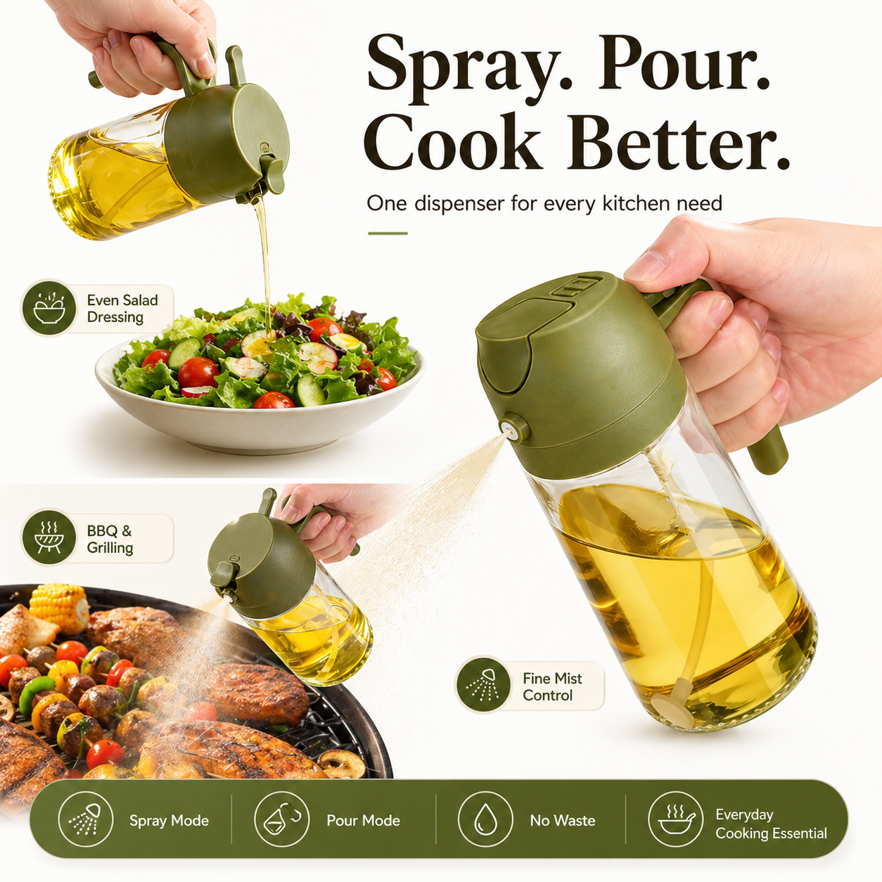 2-in-1 Oil Sprayer & Dispenser Bottle