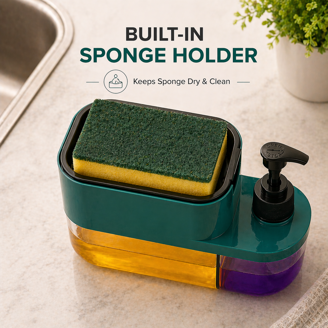 3-in-1 Dish Soap Pump Dispenser with Sponge Holder