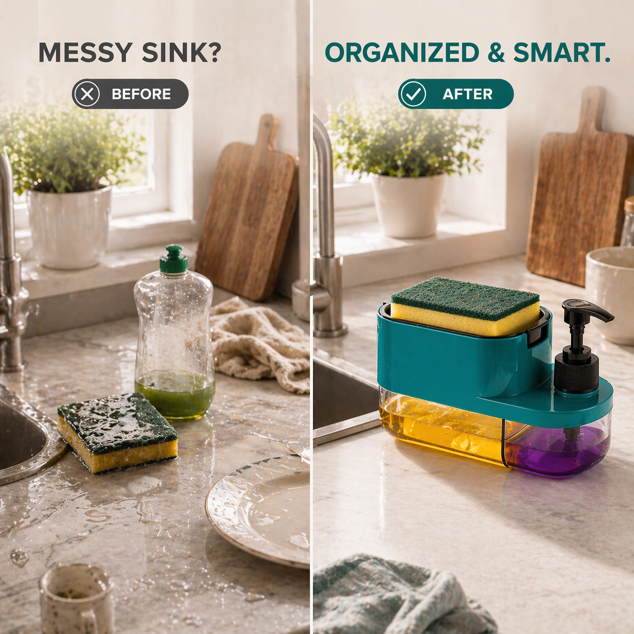 3-in-1 Dish Soap Pump Dispenser with Sponge Holder