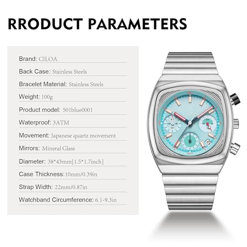 CILOA Mens Watches Chronograph Stainless Steel Waterproof Date Analog Business Fashion Wristwatch for Men|B0FNJYXPZ7
