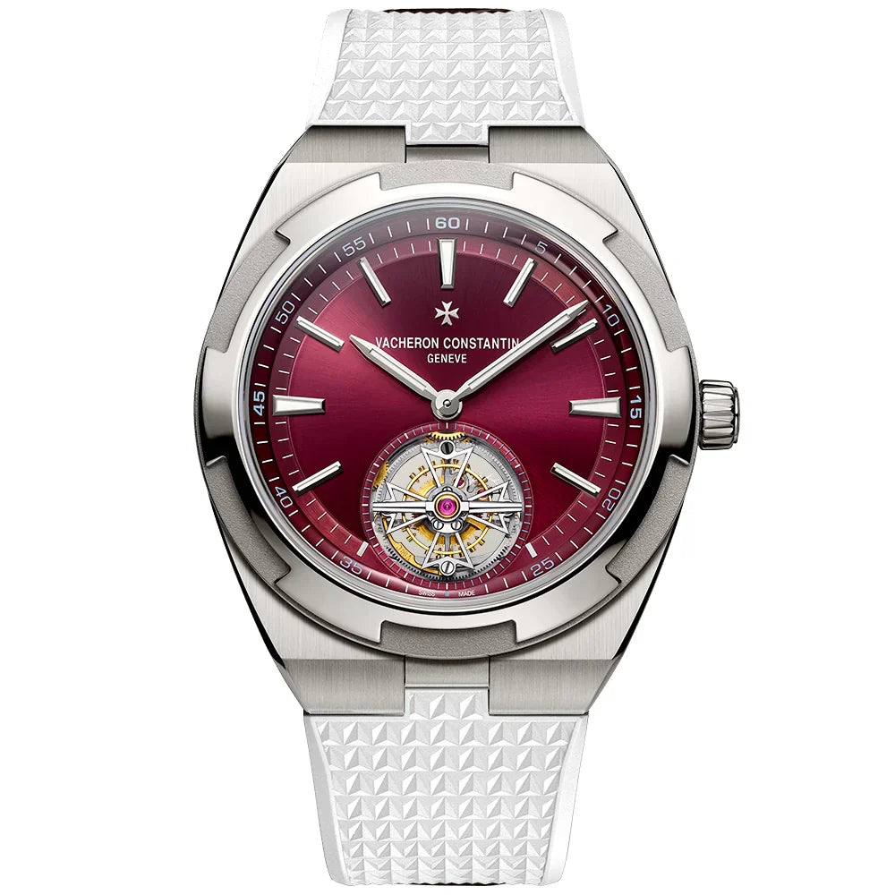 Vacheron Constantin Overseas Tourbillon 42.5mm Burgundy Red Dial Titanium Bracelet Watch - Berry's Jewellers