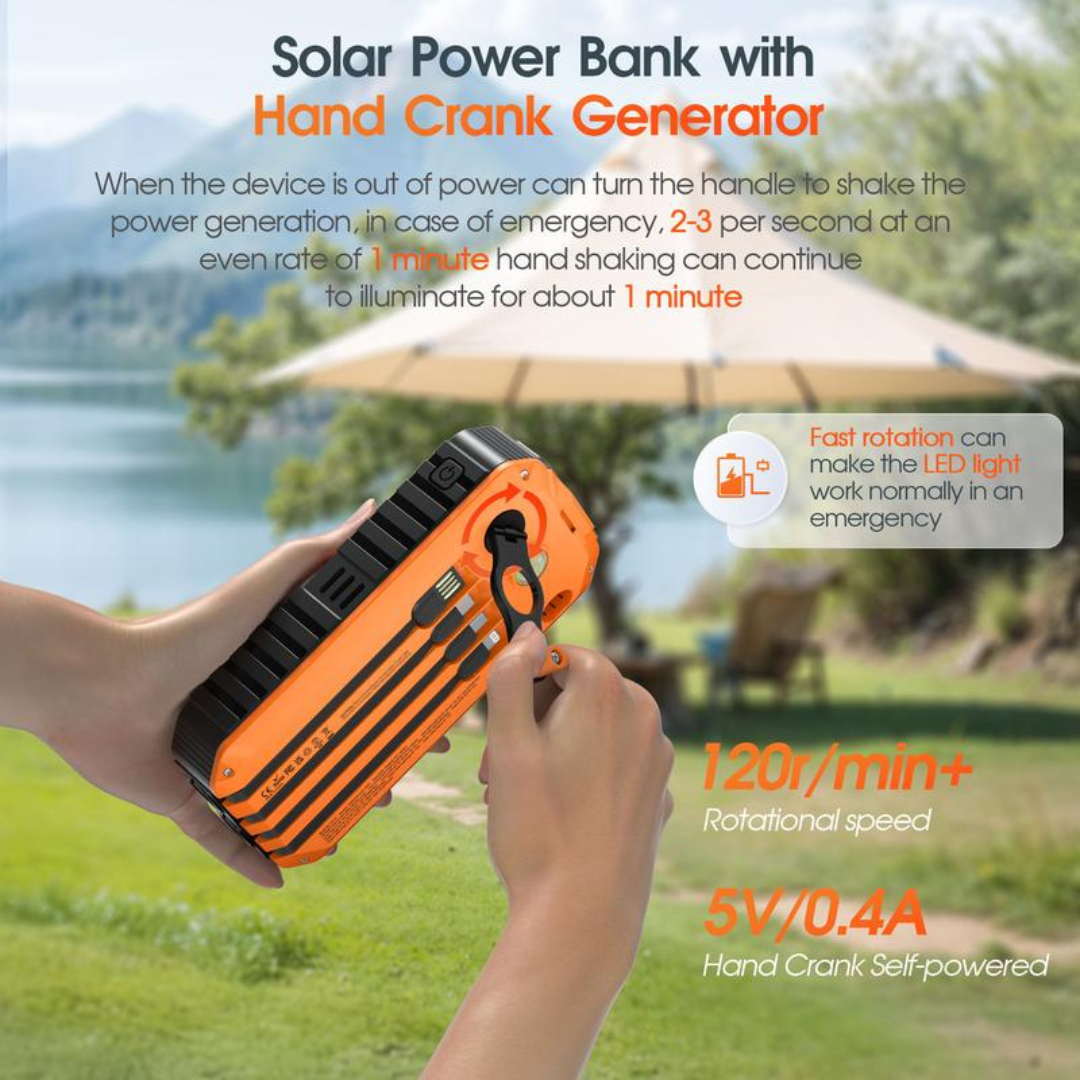 Solar Charger Power Bank 20000mAh Built in 4 Cables and Hand Crank