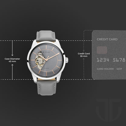Titan Automatic Sectoral Grey Dial Grey Leather Strap Watch for Men - image number 2