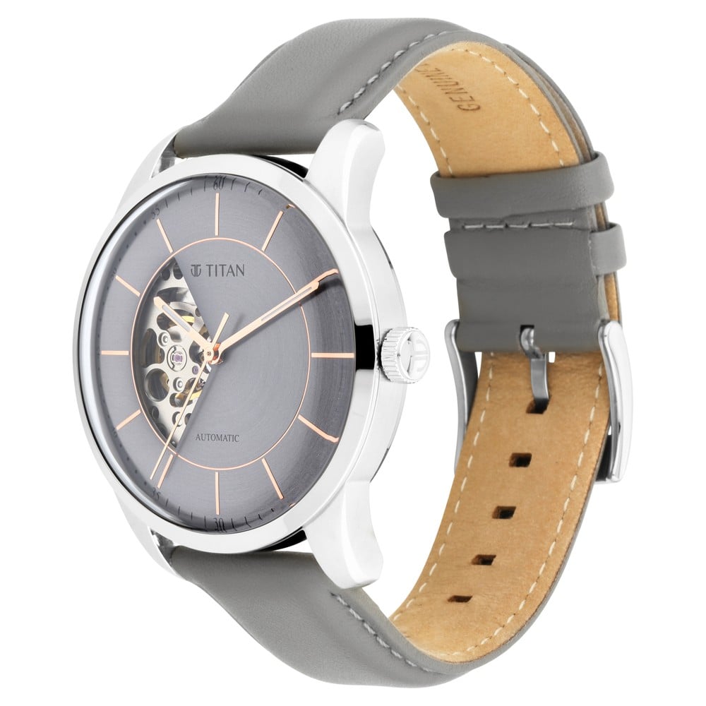Titan Automatic Sectoral Grey Dial Grey Leather Strap Watch for Men - image number 4