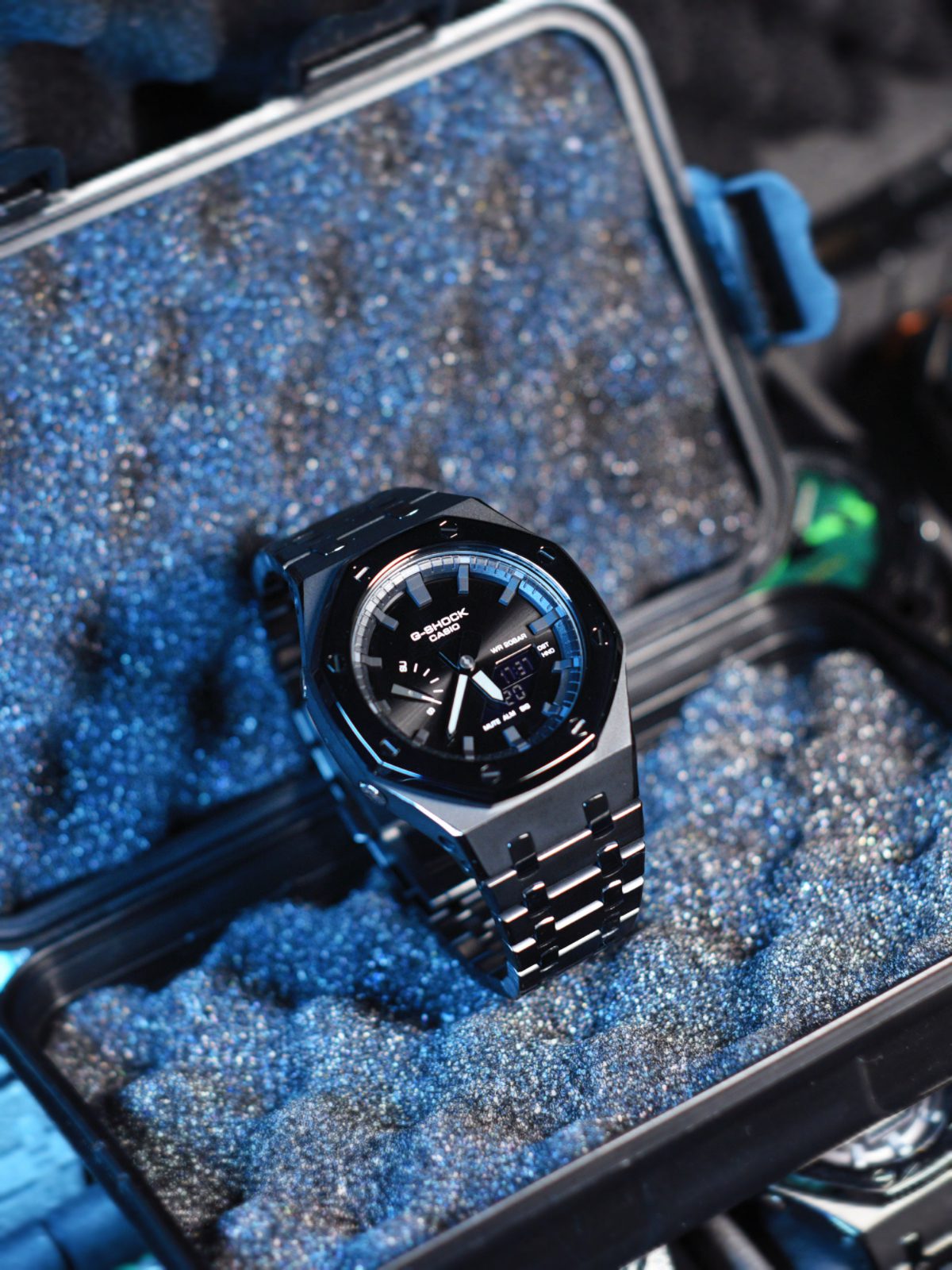 Ga2100 Dark Knight Black Stainless Steel Gray Hour Marker Watch