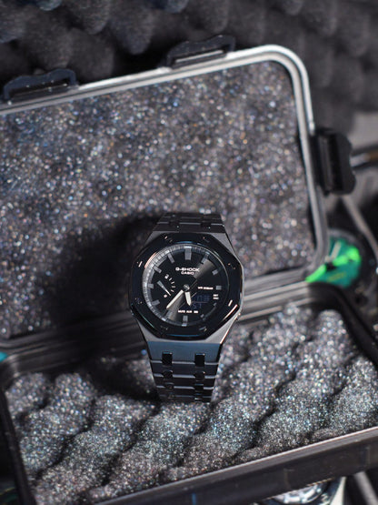 Ga2100 Dark Knight Black Stainless Steel Gray Hour Marker Watch