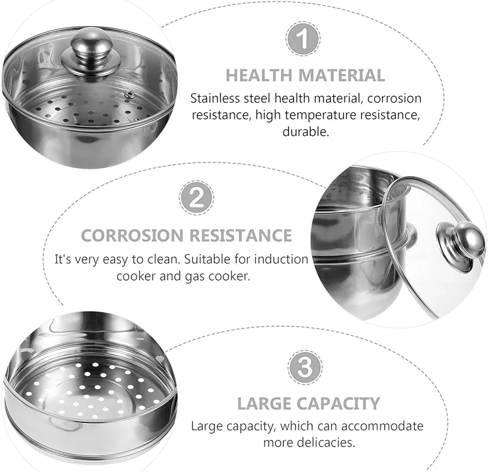 2-Tier Stainless Steel Steamer with Glass Lid