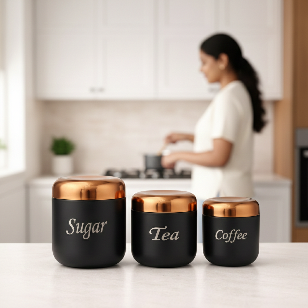 Airtight Tea Coffee Sugar Jar Set of 3
