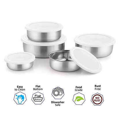 Stainless Steel Kitchen Bowl Set with Lids - Set of 5 Pcs