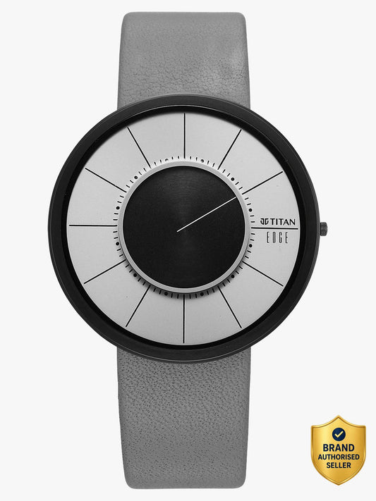 Edge Ultra Slim Quartz Analog Grey Dial Grey Leather Strap Watch for Men